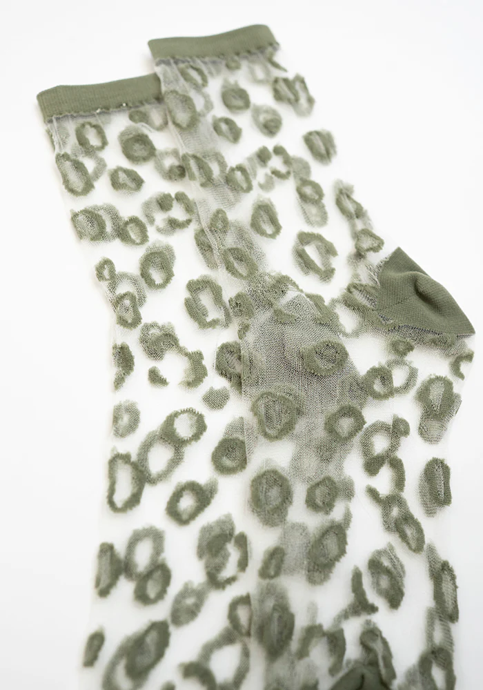 Khaki Leopard Sheer Ankle Socks - Image 2