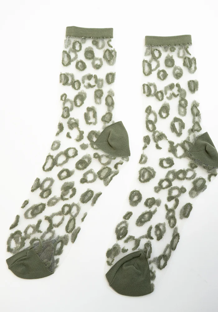 Khaki Leopard Sheer Ankle Socks - Image 3
