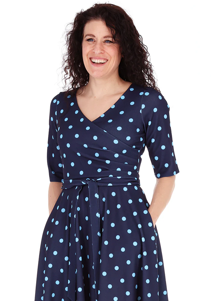 Lesleigh Navy & Blue Spot Print Scuba Vintage Swing Dress - Image 5