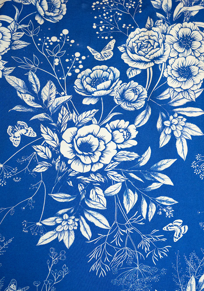 Letticia Blue & White Floral Print Cotton Midi Dress - Image 2