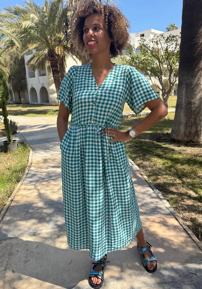 Levia Green Gingham Print Midaxi Dress