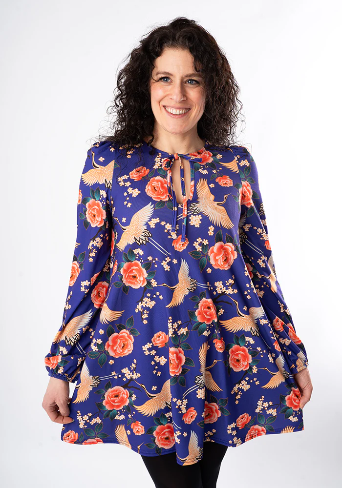 Lewna Floral Crane Print Jersey Tunic (Purple) - Image 3