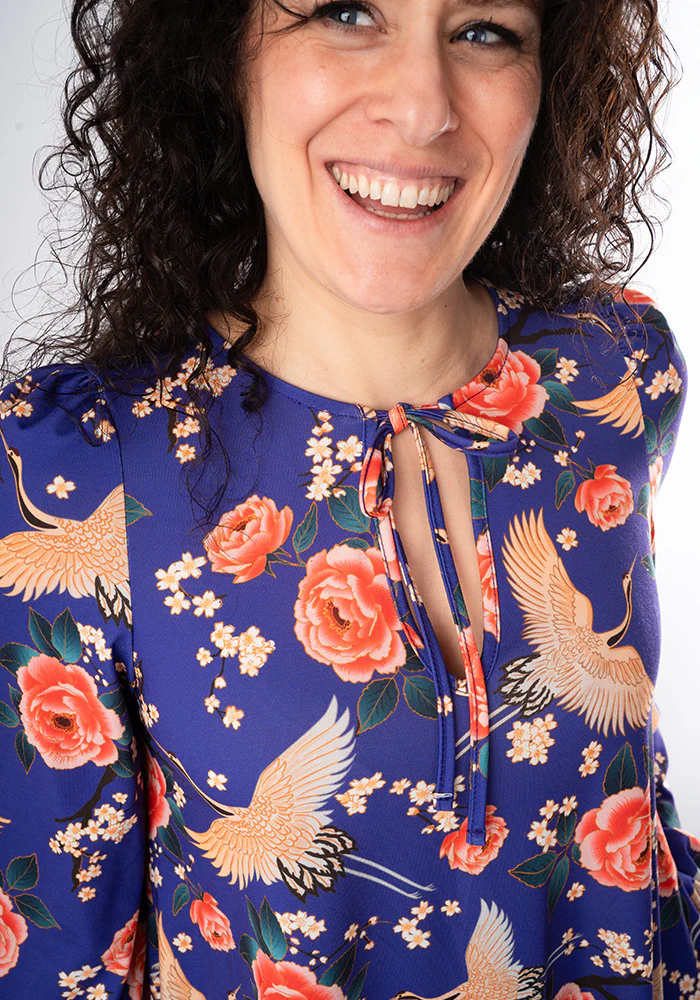 Lewna Floral Crane Print Jersey Tunic (Purple) - Image 6