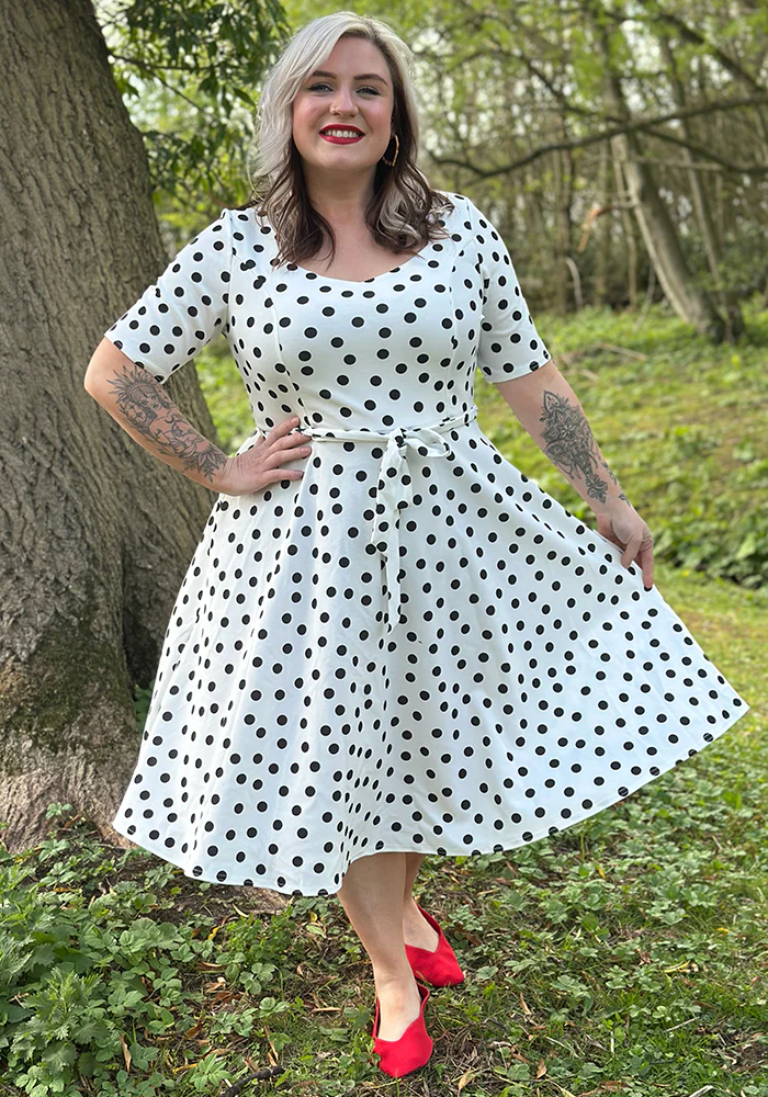 Liberty Mono Polka Dot Print Scuba Crepe Swing Dress