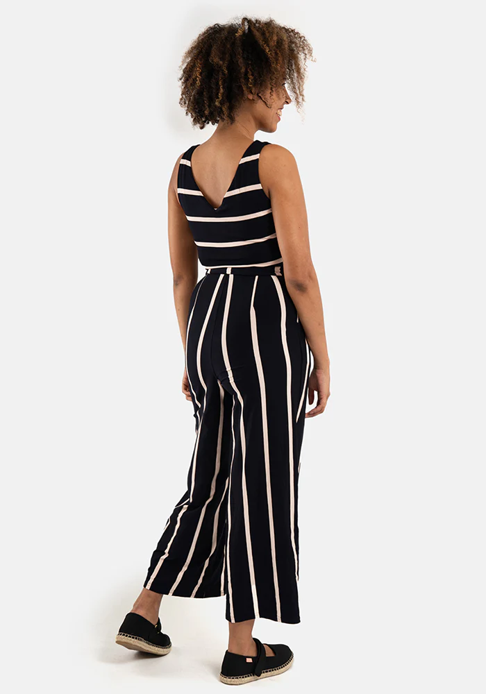 Lydia Navy & Light Pink Stripe Viscose Culotte Jumpsuit - Image 5