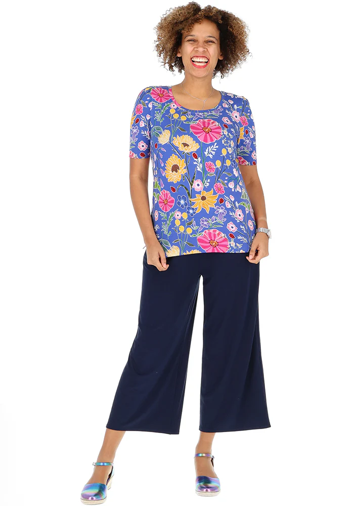 Makena Ladybird Floral Summer Blue Print Viscose Top - Image 2