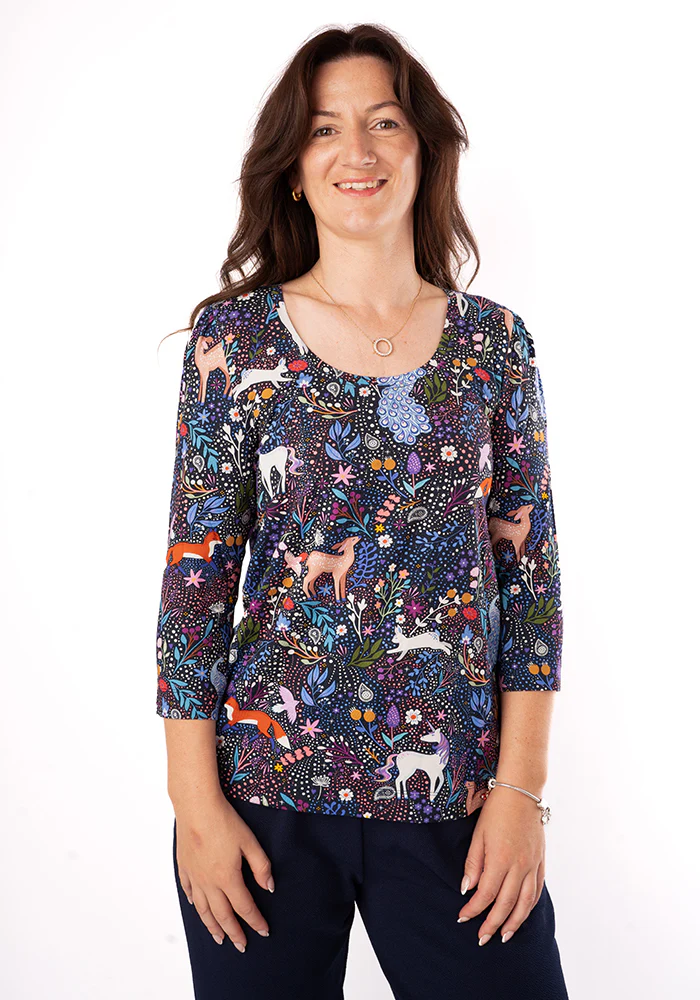 Makena Magical Woodland Print Round Neck Viscose Top