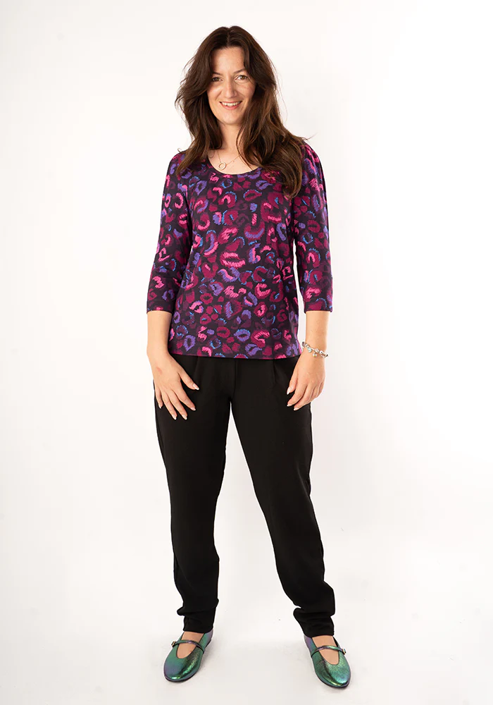 Makena Purple Animal Print Round Neck Viscose Top - Image 3
