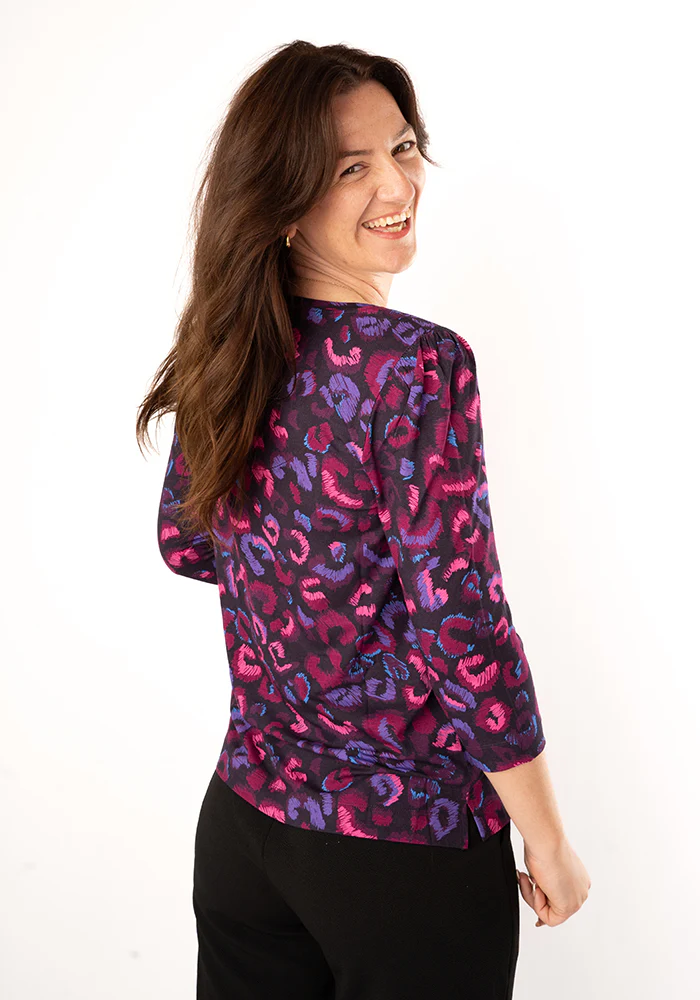 Makena Purple Animal Print Round Neck Viscose Top - Image 4