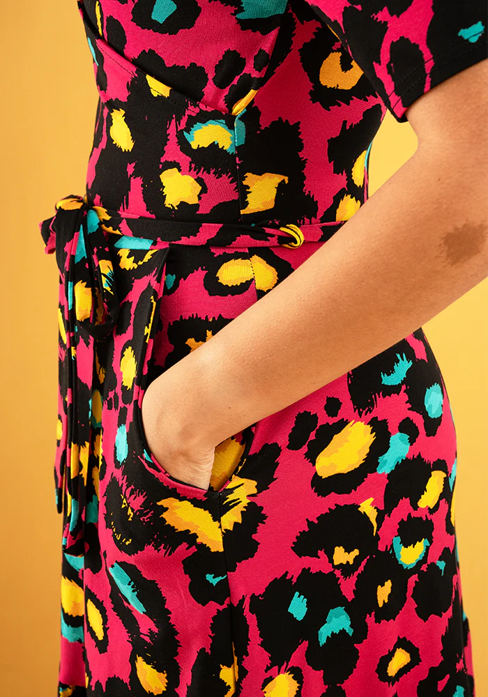 Mariah Pink Animal Print Cotton Midaxi Dress - Image 3
