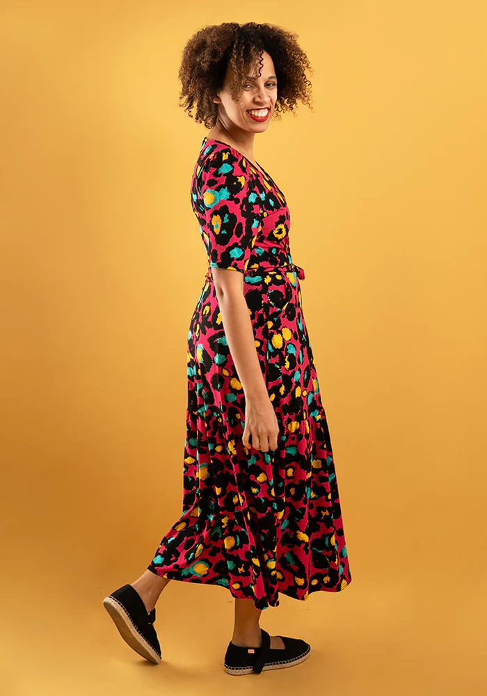 Mariah Pink Animal Print Cotton Midaxi Dress - Image 4