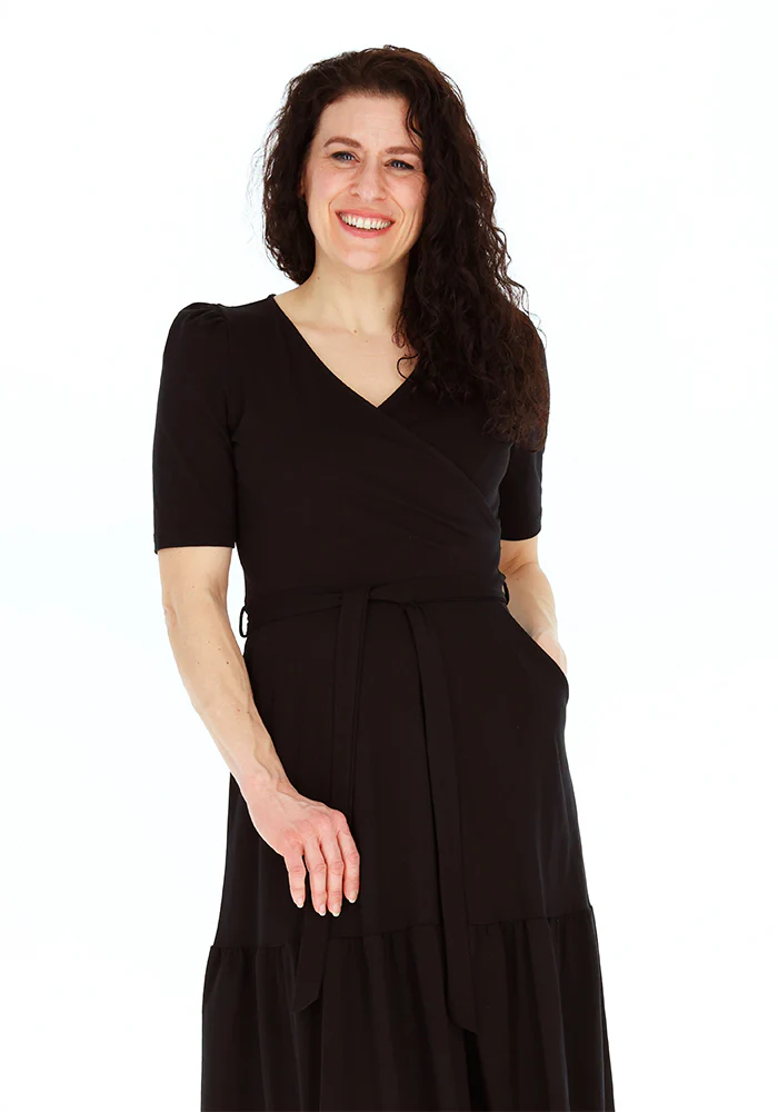 Marlene Black Tiered Hem Cotton Midaxi Dress - Image 3
