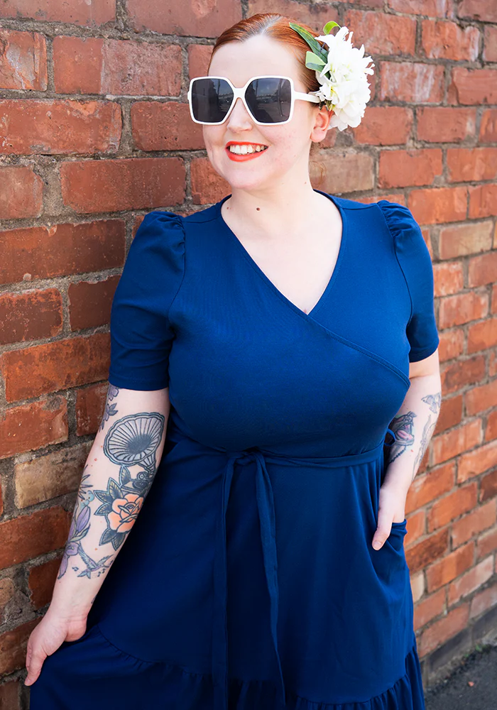 Marlene Navy Tiered Hem Cotton Midaxi Dress - Image 2