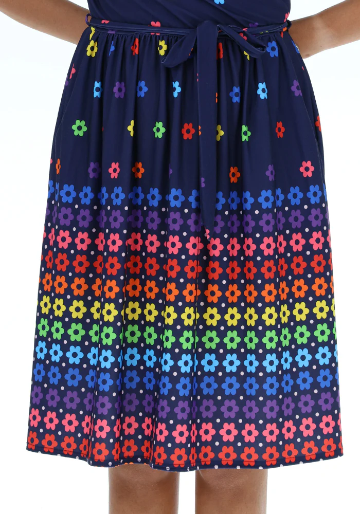 Maybel Retro Flower Border Print Jersey Dress - Image 3