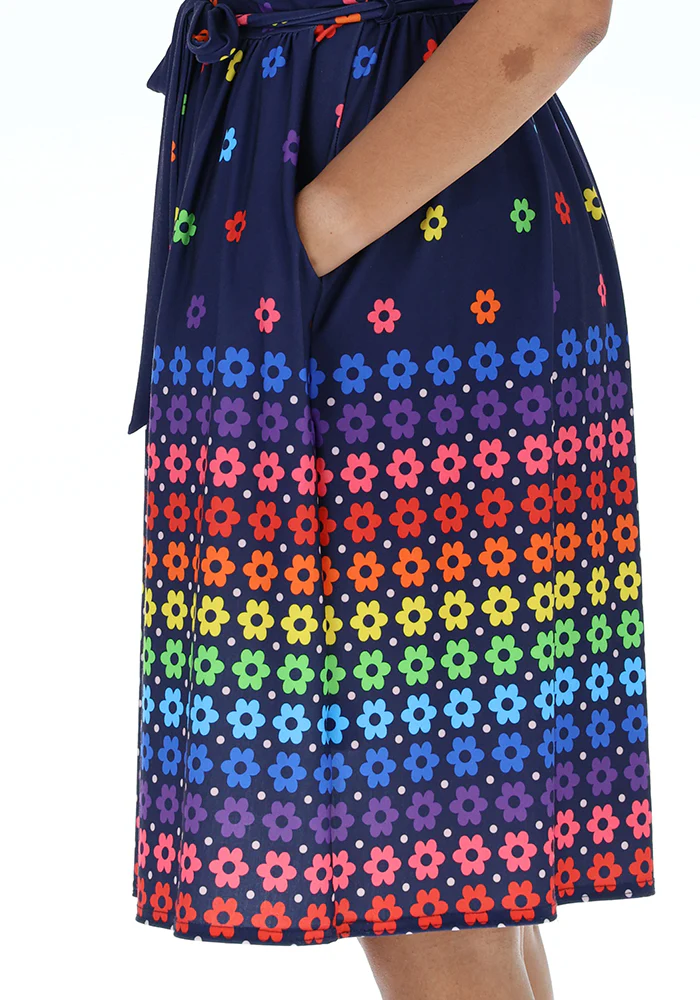 Maybel Retro Flower Border Print Jersey Dress - Image 5