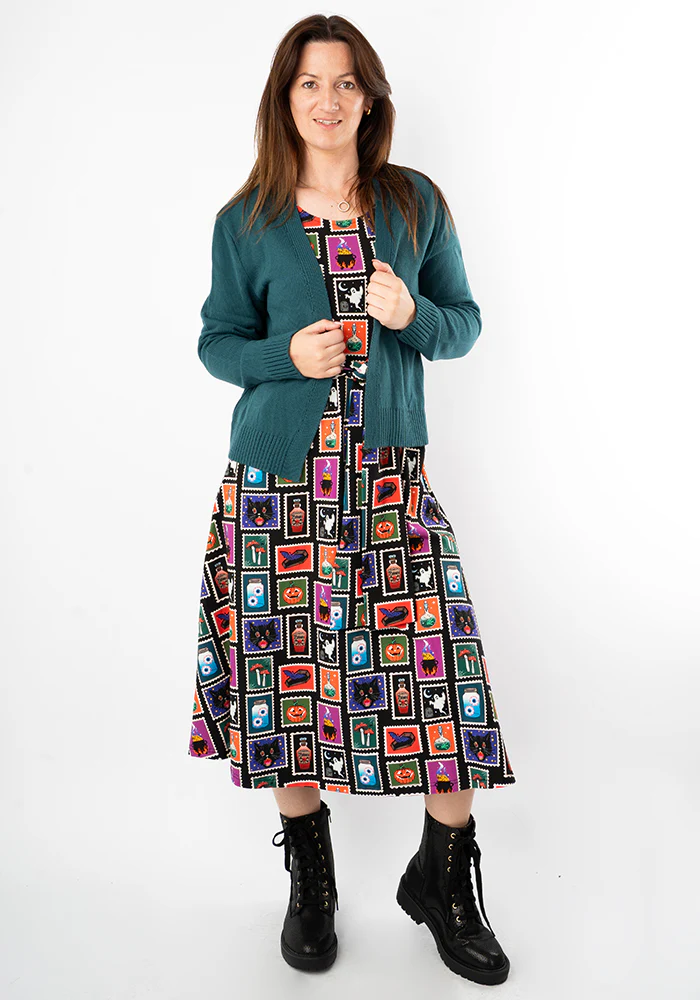 Melvina Halloween Stamps Print Cotton Midi Dress - Image 6