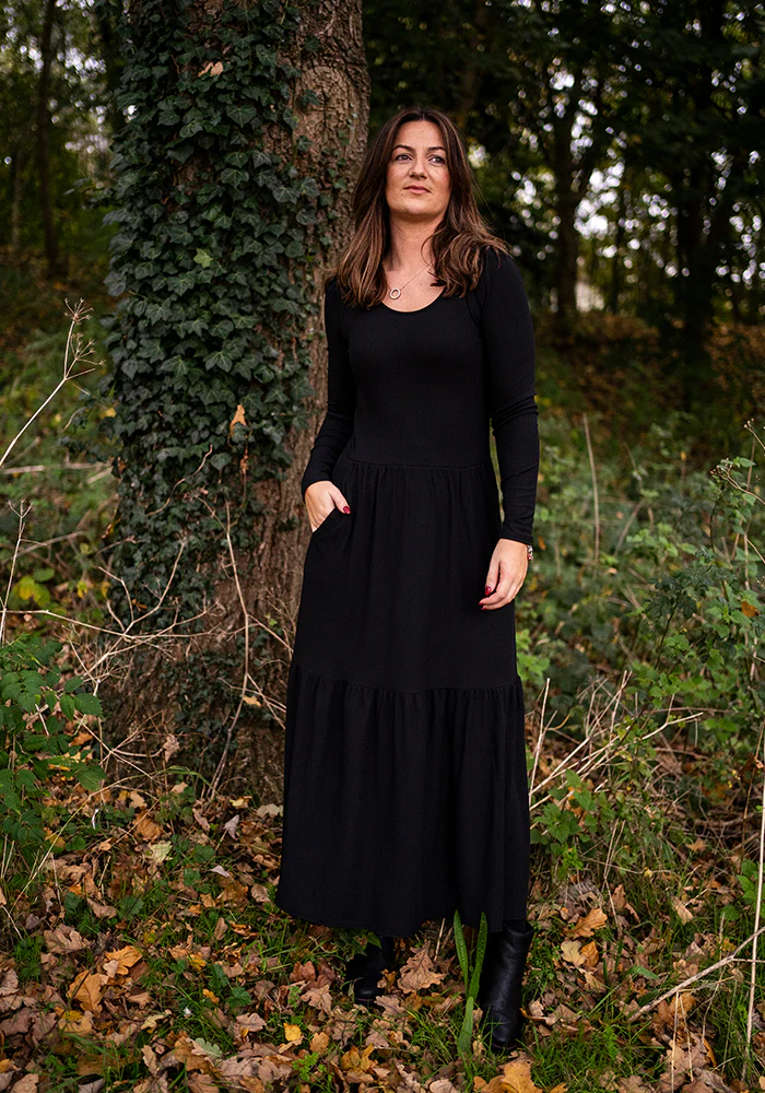 Mena Black Tiered Hem Midaxi Dress - Image 4