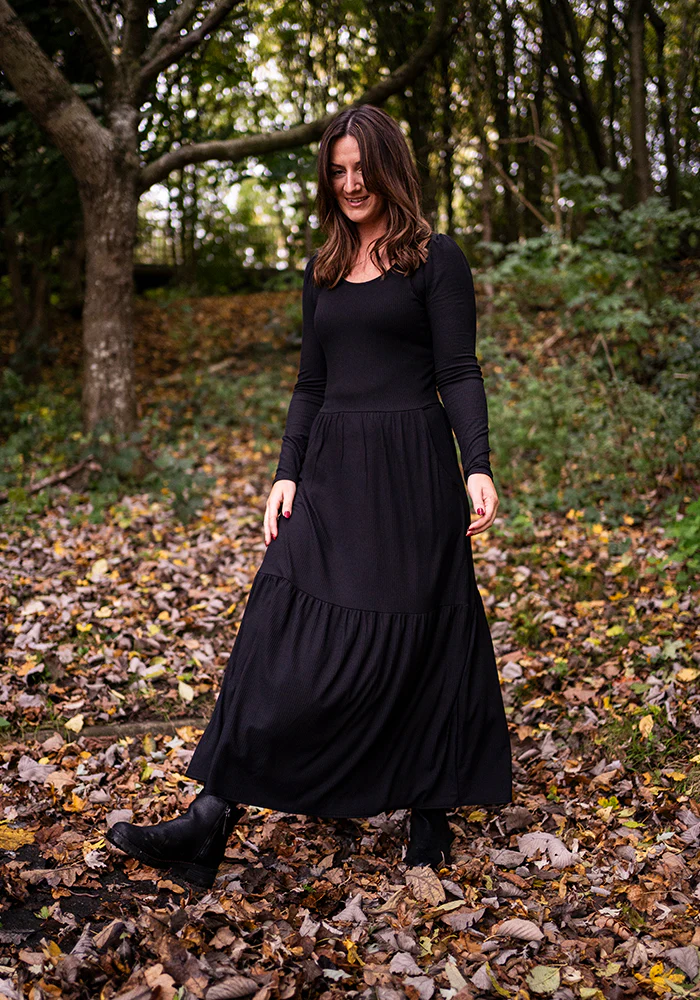 Mena Black Tiered Hem Midaxi Dress - Image 6