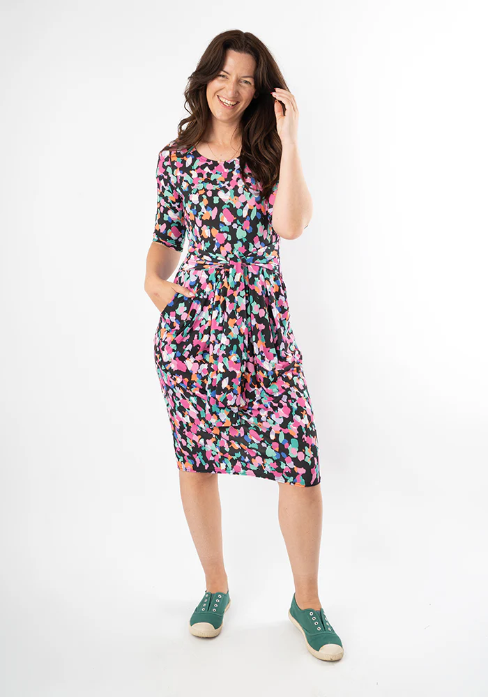 Michaela Confetti Print Tie Waist Dress