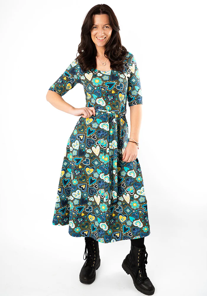 Milena Folklore Hearts Print Cotton Midi Dress - Image 3