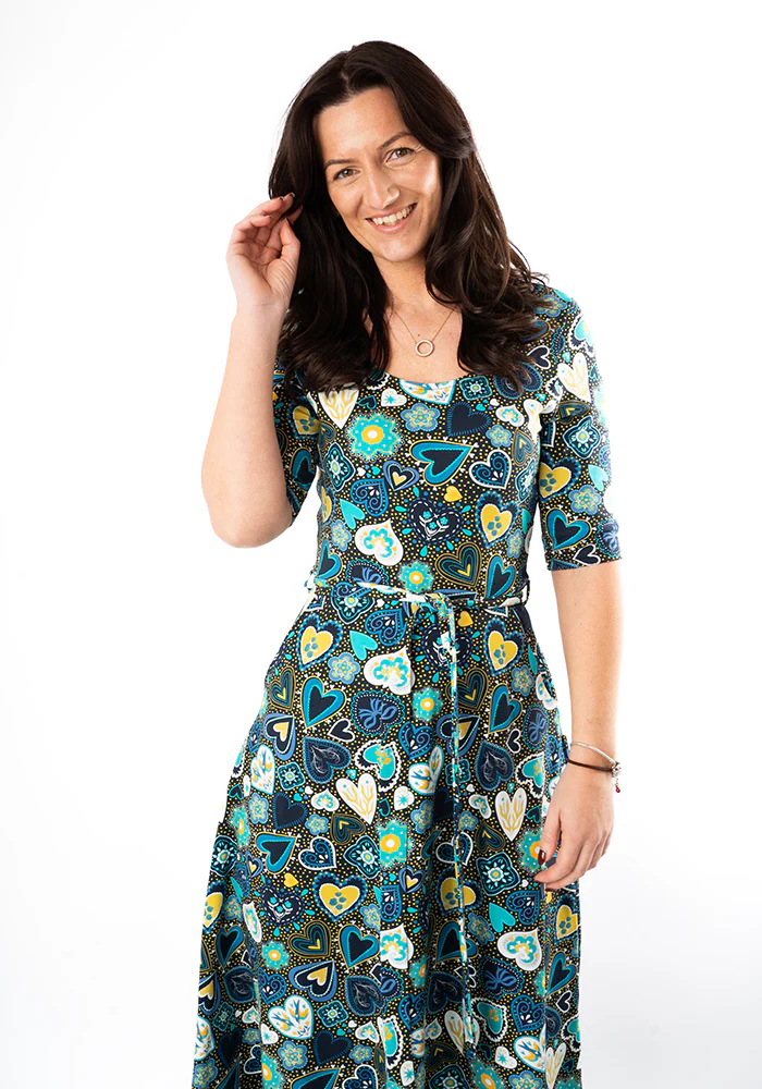 Milena Folklore Hearts Print Cotton Midi Dress - Image 4