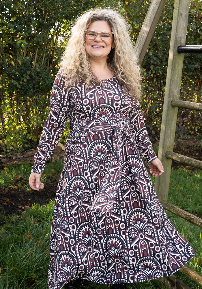 Minna Brown Hand Painted Deco Print Midi Dress - Image 5