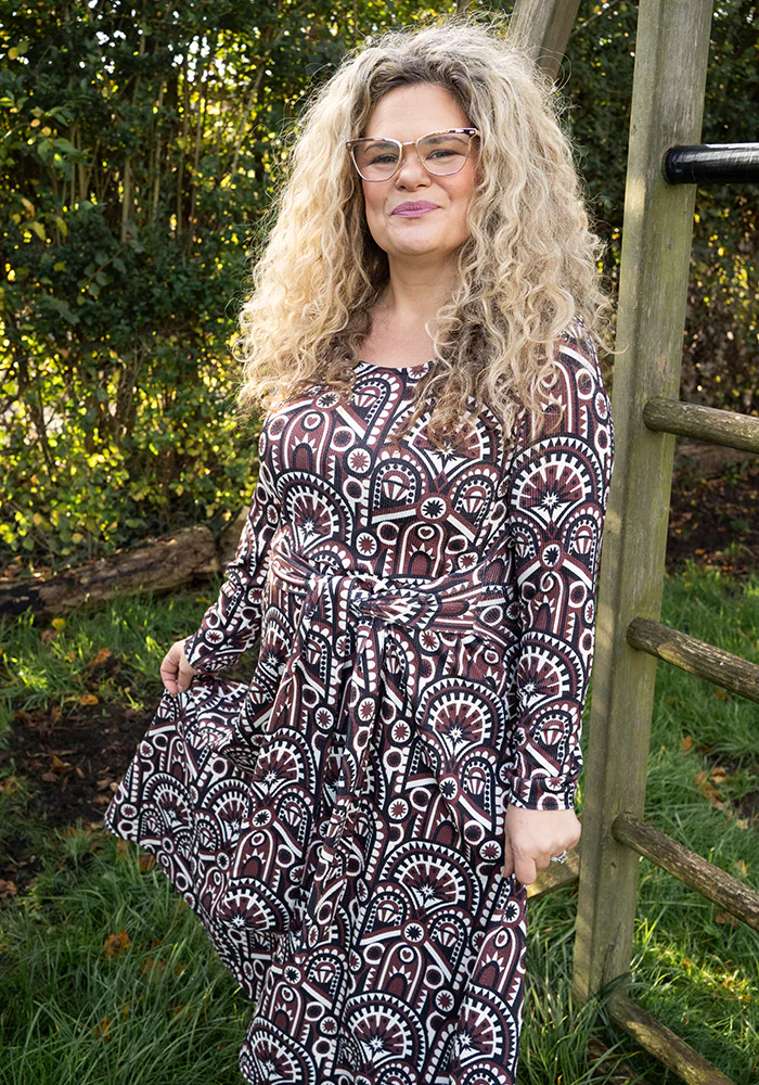 Minna Brown Hand Painted Deco Print Midi Dress - Image 8