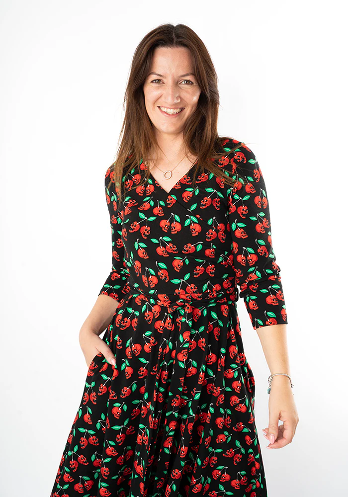 Morella Skull Cherries Print Cotton Swing Dress - Image 10