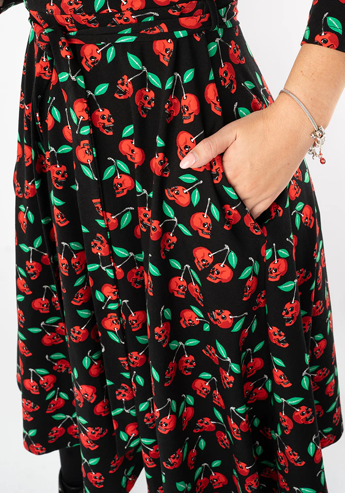 Morella Skull Cherries Print Cotton Swing Dress - Image 14