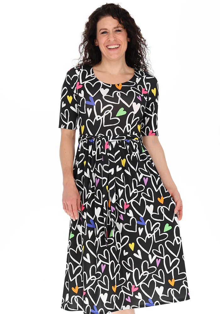 Naomi Doodle Hearts Print Midi Dress - Image 4