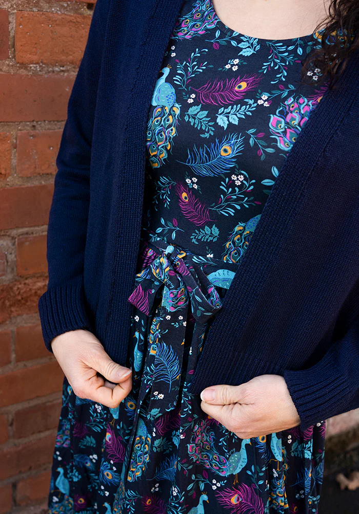 Navy Ribbed Cuffed Cardigan - Image 2