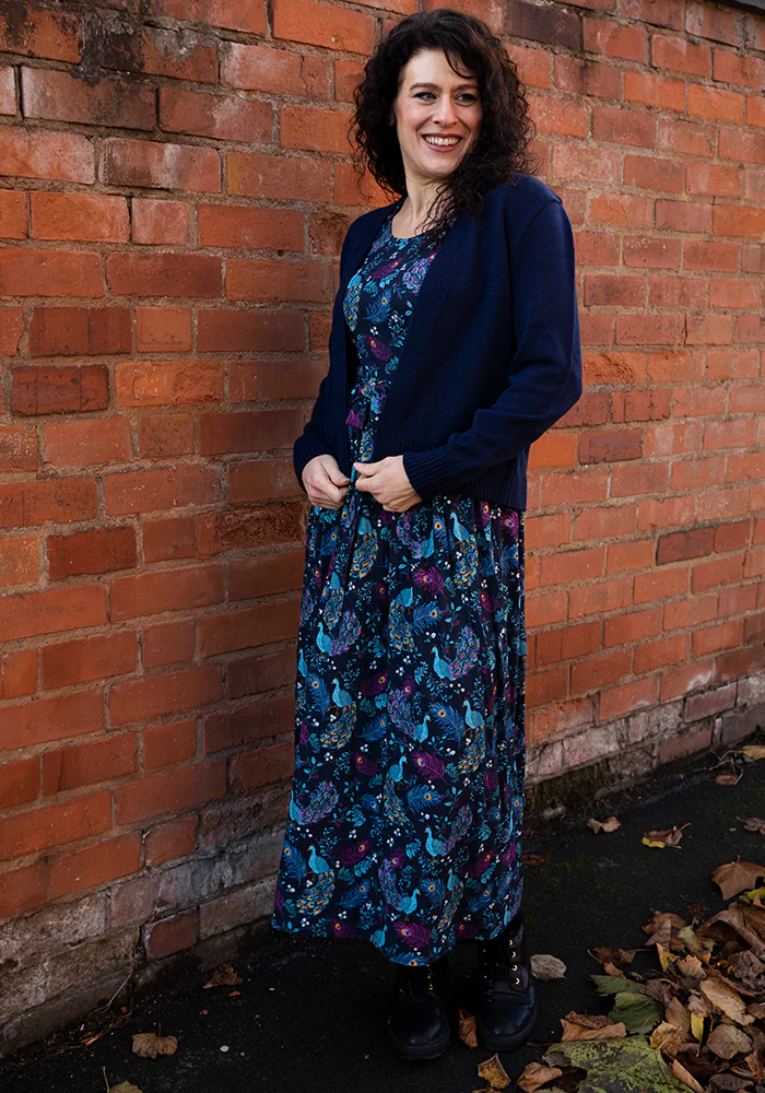 Navy Ribbed Cuffed Cardigan - Image 3