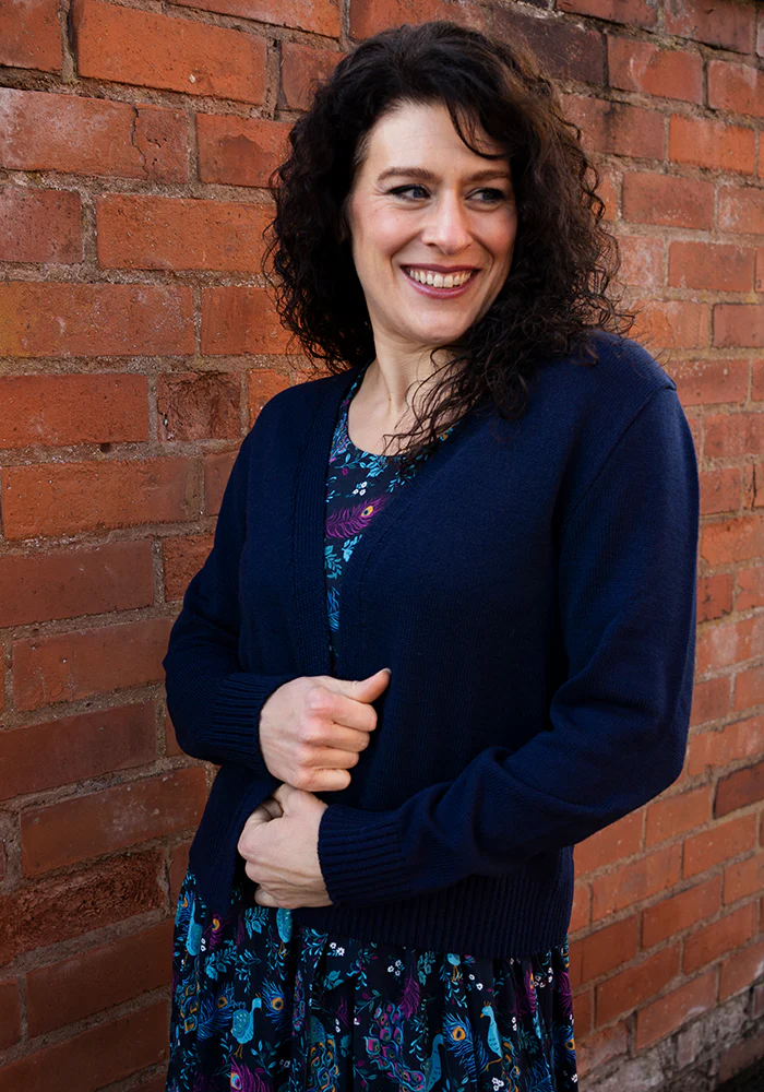 Navy Ribbed Cuffed Cardigan - Image 4