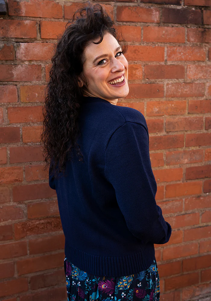 Navy Ribbed Cuffed Cardigan - Image 5