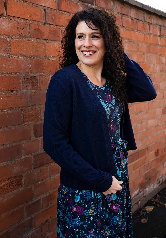 Navy Ribbed Cuffed Cardigan - Image 6