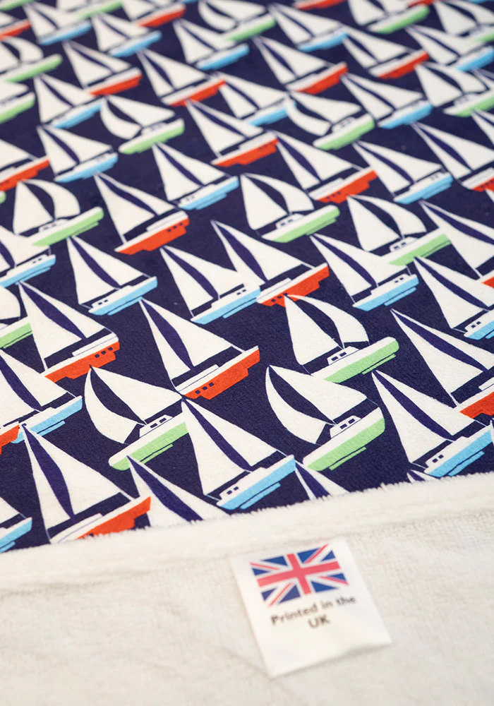 Navy Sailboats Print Jumbo Bath Sheet - Image 4