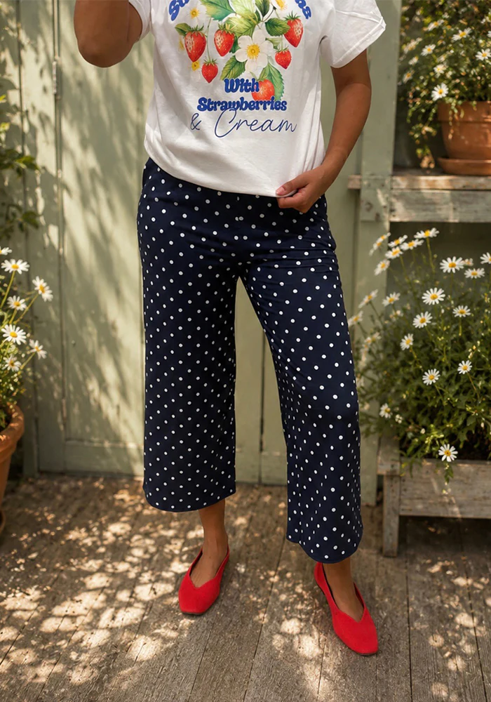 Nica Navy/Ecru Polka Dot Culotte Trousers