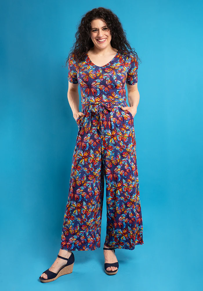 Nigella Stained Glass Butterfly Print Viscose Culotte Leg Jumpsuit - Image 3