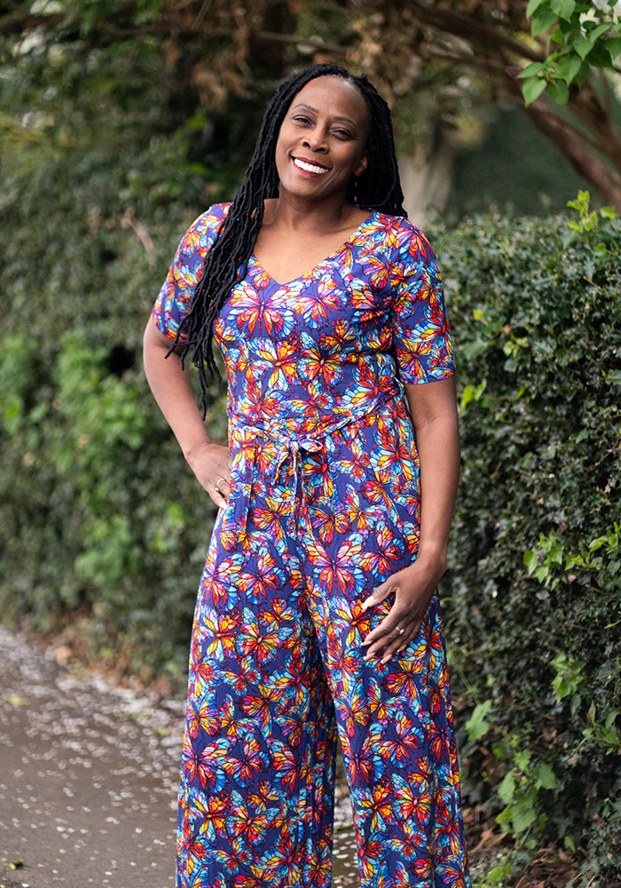 Nigella Stained Glass Butterfly Print Viscose Culotte Leg Jumpsuit - Image 4
