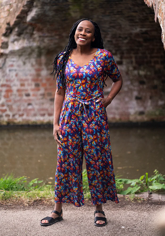 Nigella Stained Glass Butterfly Print Viscose Culotte Leg Jumpsuit - Image 5