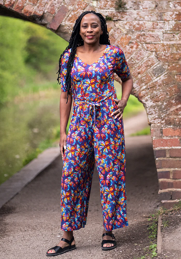 Nigella Stained Glass Butterfly Print Viscose Culotte Leg Jumpsuit - Image 7
