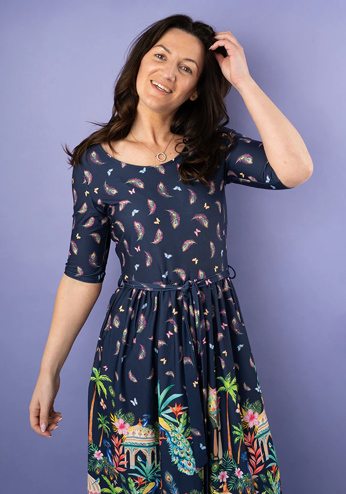Nila Peacock Palace Border Print Midi Dress - Image 4