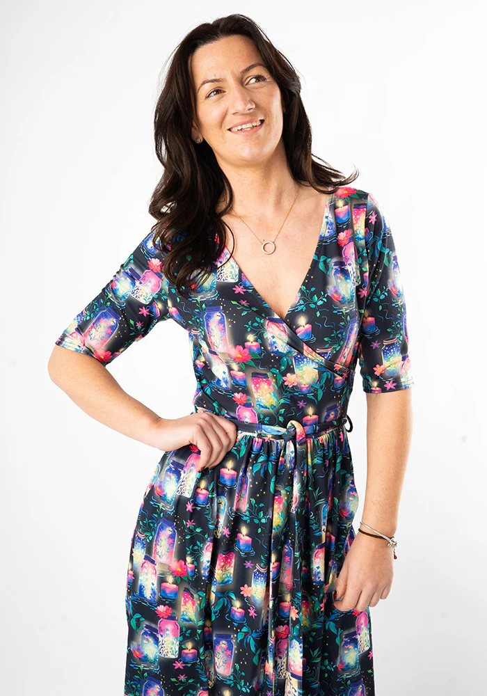 Nura Illuminated Jars & Candles Print Midi Dress - Image 9