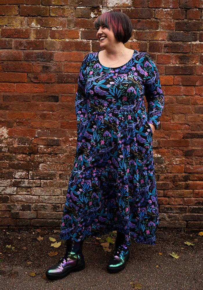 Odessa Mystical Moths Print Cotton Midaxi Dress - Image 10