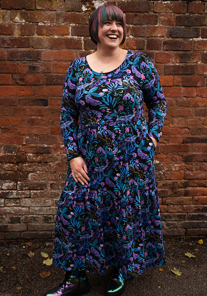 Odessa Mystical Moths Print Cotton Midaxi Dress - Image 7
