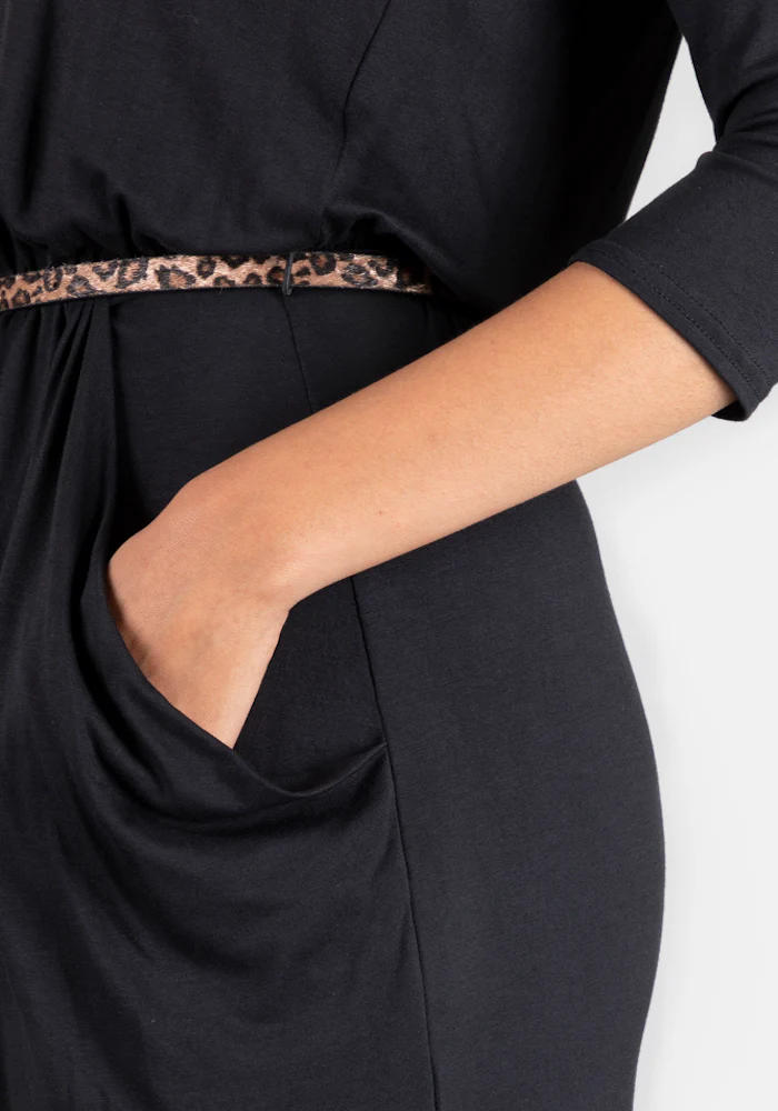 Olive Black Blouson Waist Dress - Image 3