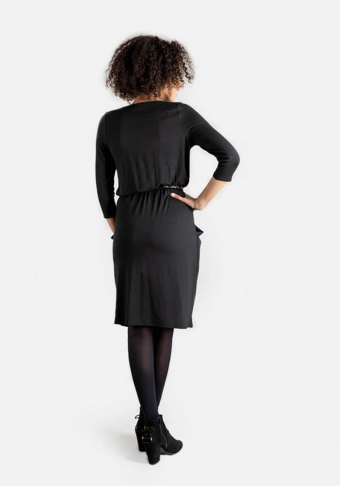 Olive Black Blouson Waist Dress - Image 4