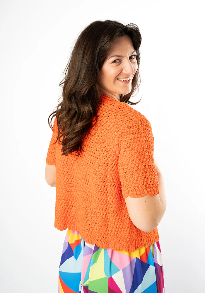 Orange Scallop Short Sleeve Cardigan - Image 3