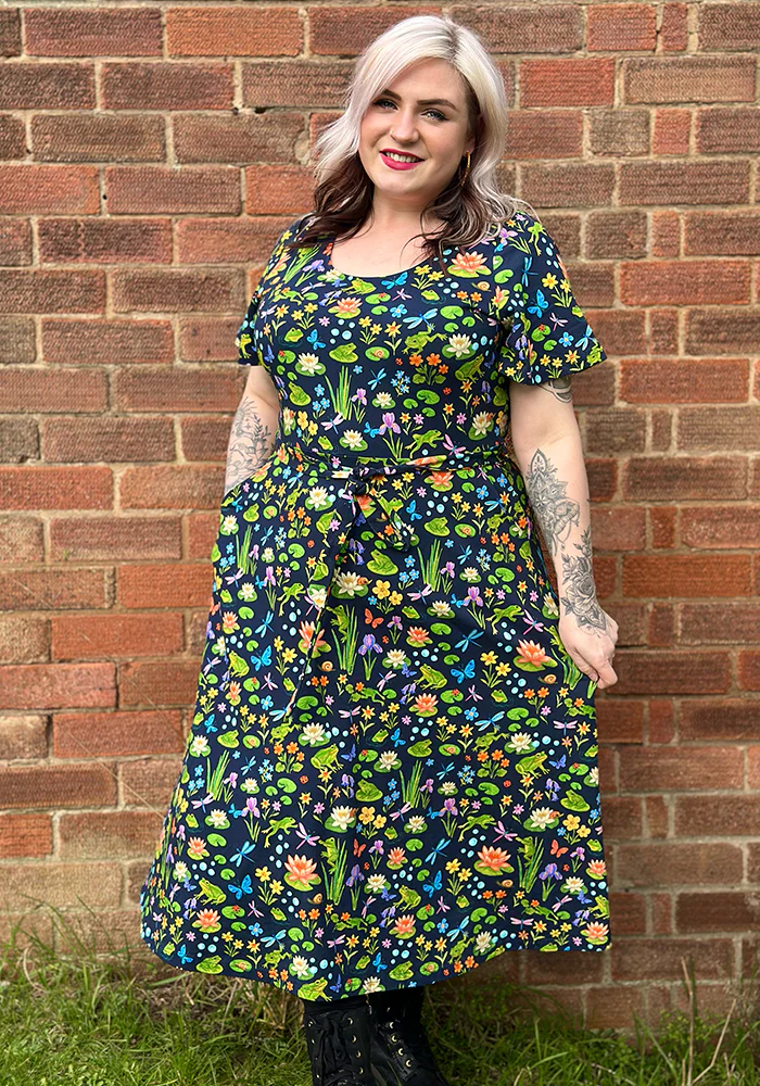 Padme Pond Life Print Cotton Midi Dress