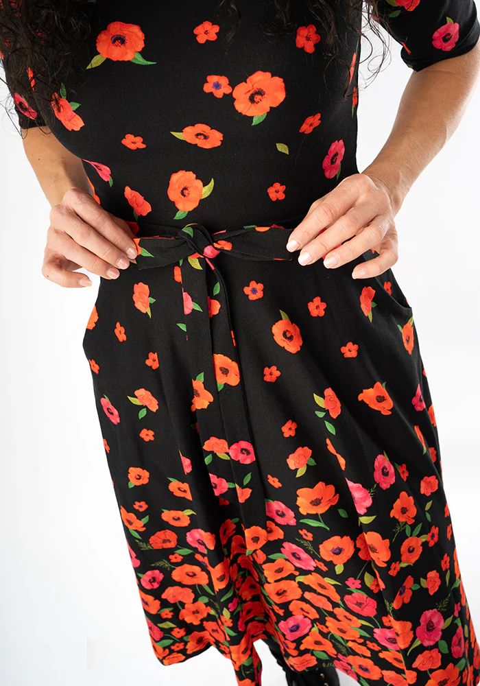 Parisa Poppy Border Print Cotton Swing Dress - Image 5